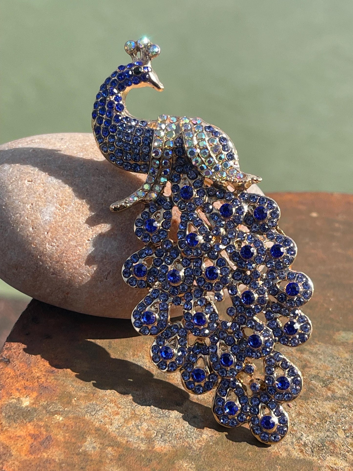 Blue peacock brooch, vintage jewellery, retro jewellery, unusual jewellery, blue brooch, eco friendly gifts for her, ethical jewellery