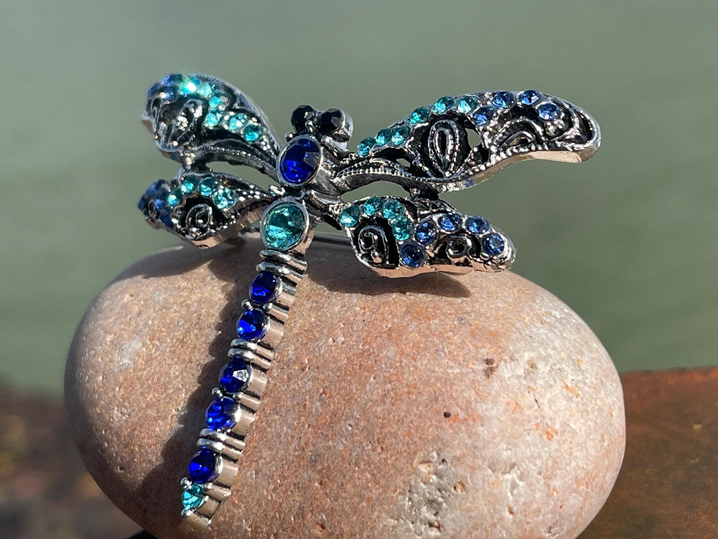 Blue dragonfly brooch, vintage jewellery, retro jewellery, unusual jewellery, blue brooch, eco friendly gifts for her, ethical jewellery