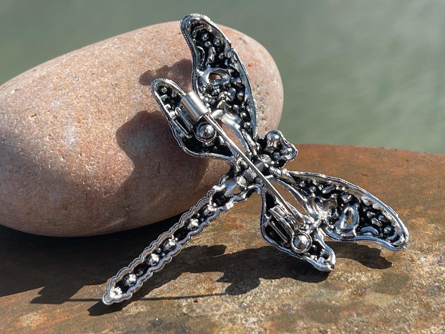 Blue dragonfly brooch, vintage jewellery, retro jewellery, unusual jewellery, blue brooch, eco friendly gifts for her, ethical jewellery