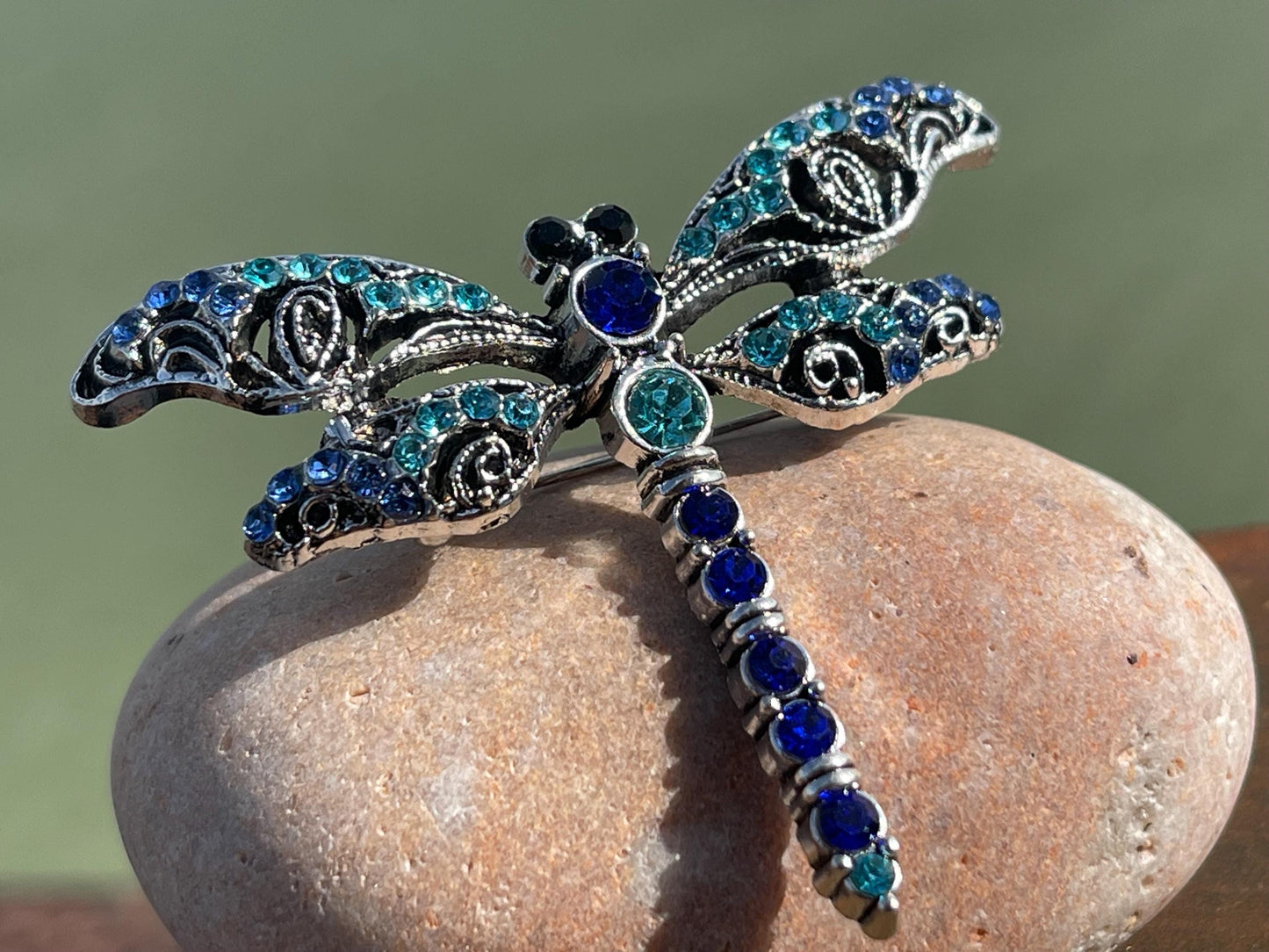 Blue dragonfly brooch, vintage jewellery, retro jewellery, unusual jewellery, blue brooch, eco friendly gifts for her, ethical jewellery
