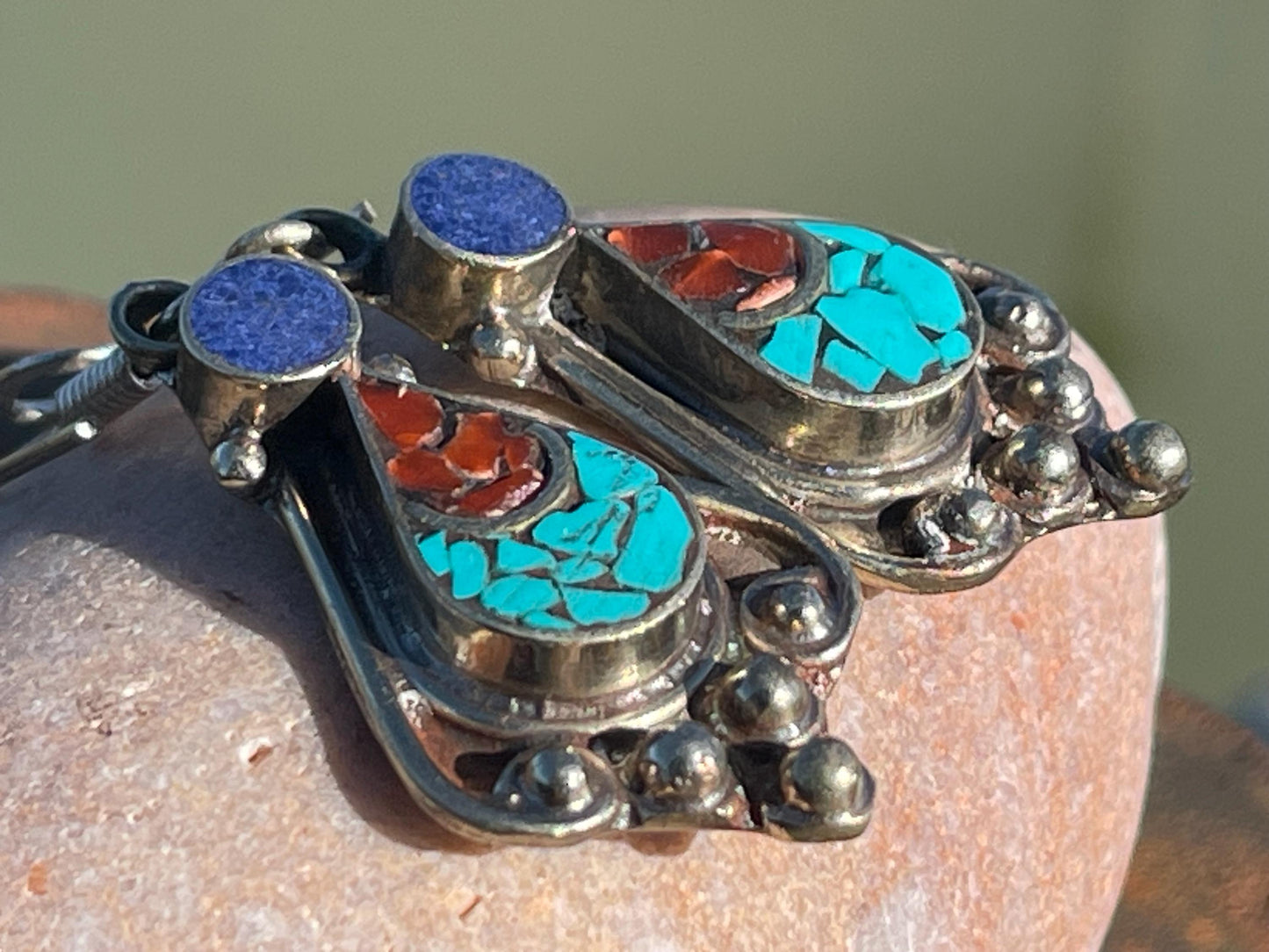 Vintage turquoise & lapis earrings, turquoise jewellery, ethical jewellery, gypsy earrings. Eco friendly jewellery. Ethical jewellery.