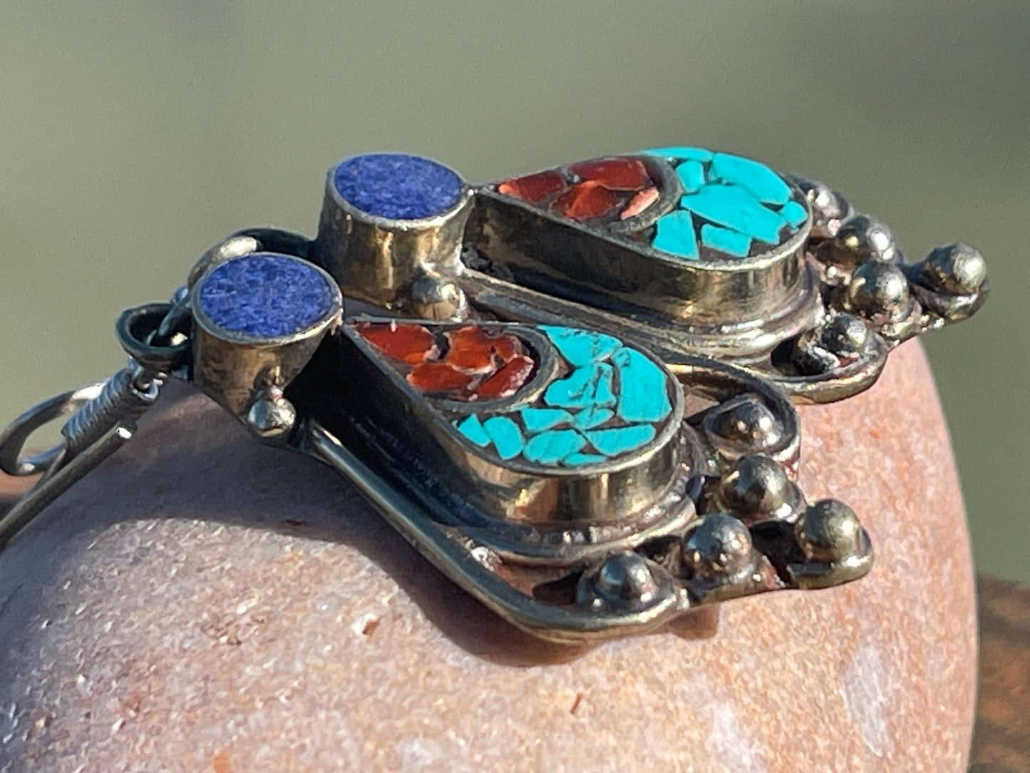 Vintage turquoise & lapis earrings, turquoise jewellery, ethical jewellery, gypsy earrings. Eco friendly jewellery. Ethical jewellery.