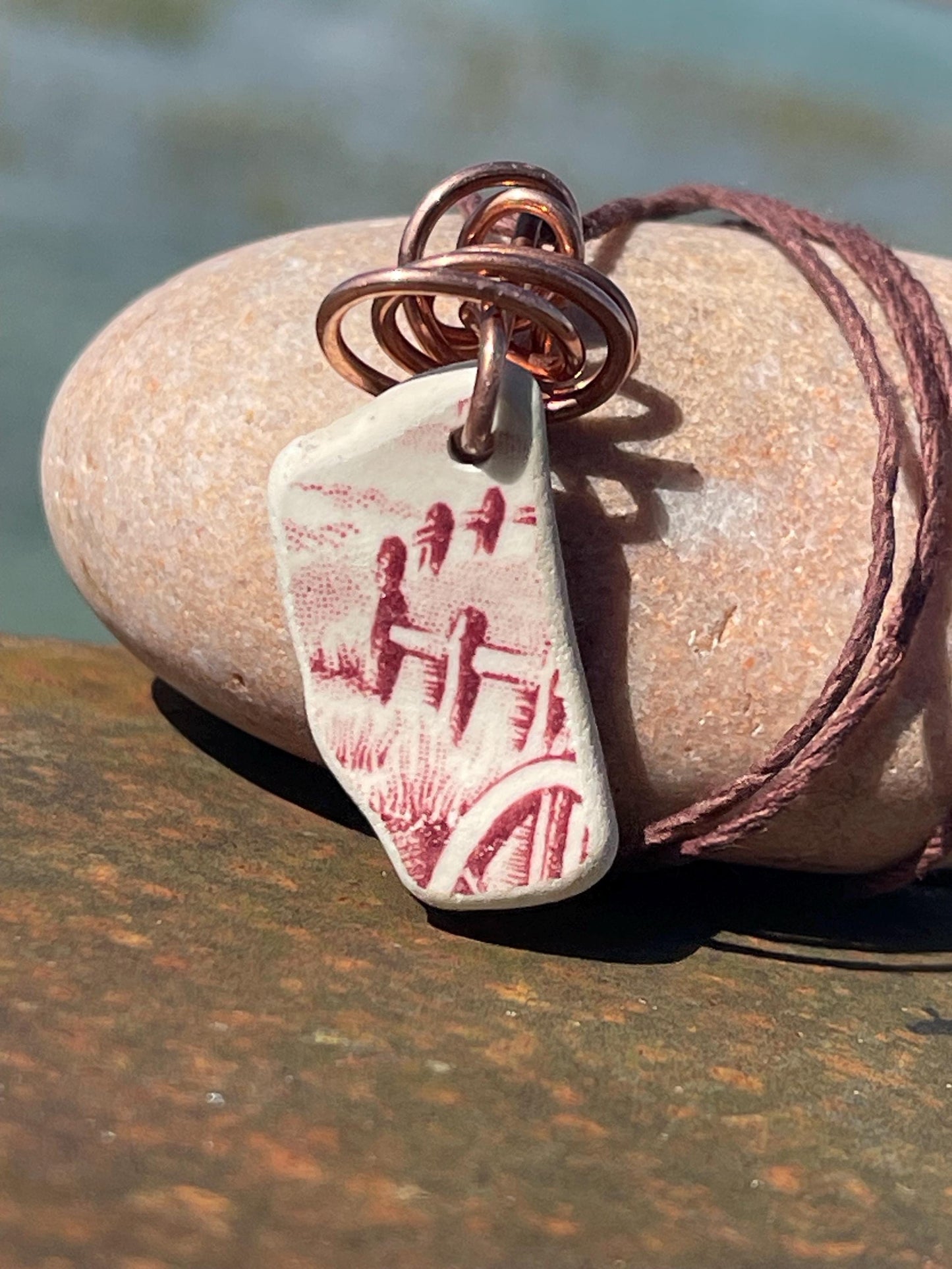 Recycled necklace, sea pottery necklace, eco friendly gift for her. Handmade necklace, ethical jewellery, pink necklace, earthy jewellery