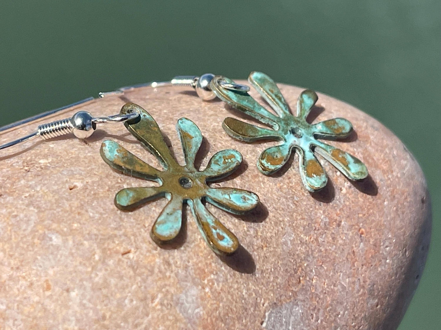 Handmade flower earrings. Rustic earrings, unusual earrings, unusual gift for her, blue earrings, boho earrings, boho jewellery, hippy gift