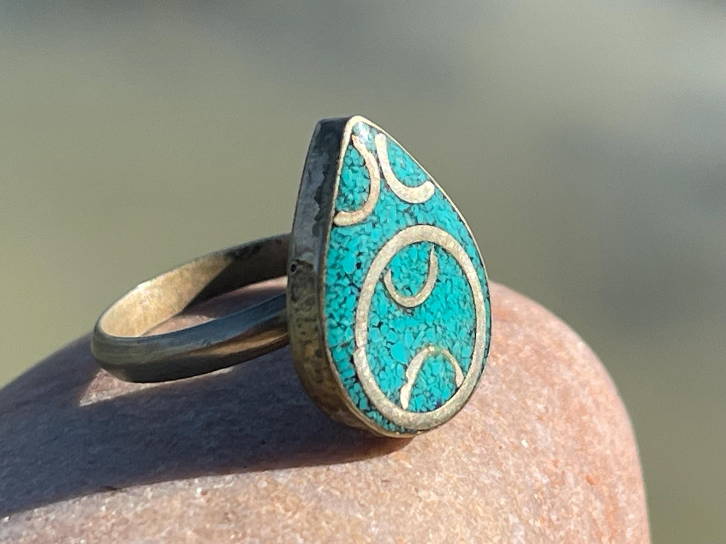 Ethically sourced turquoise ring. Unique gift for her, romantic gift, blue gemstone ring, ethical jewellery, handmade ring, boho ring
