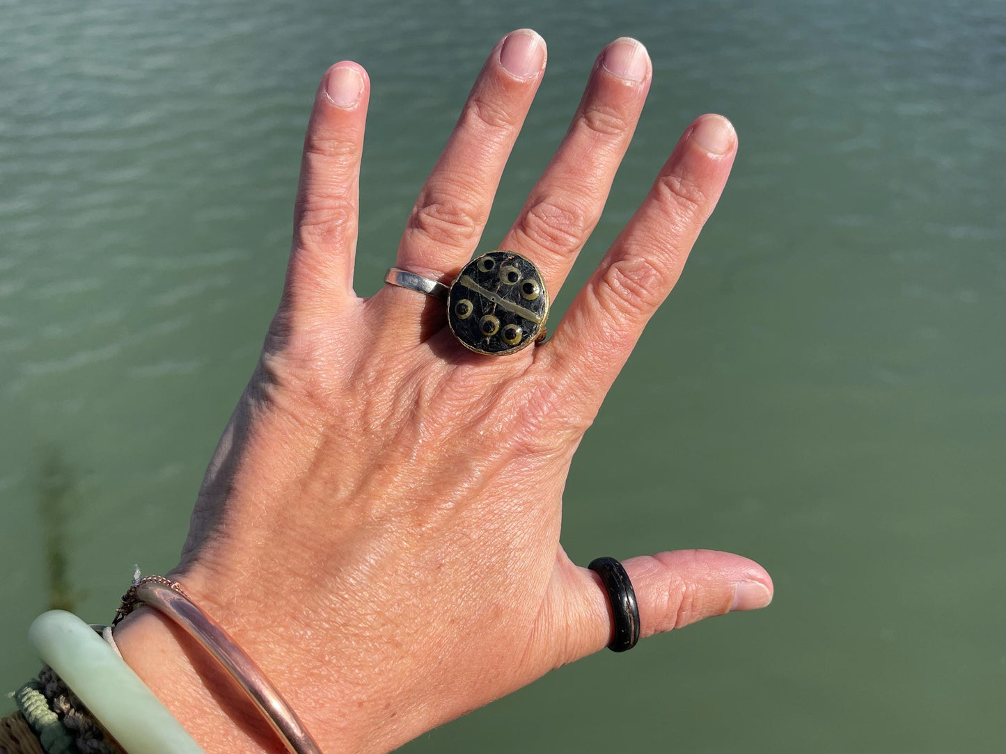 Fabulous vintage ring, large black ring, boho vintage jewellery, ethical jewellery, gypsy ring. Gypsy jewellery, statement jewellery