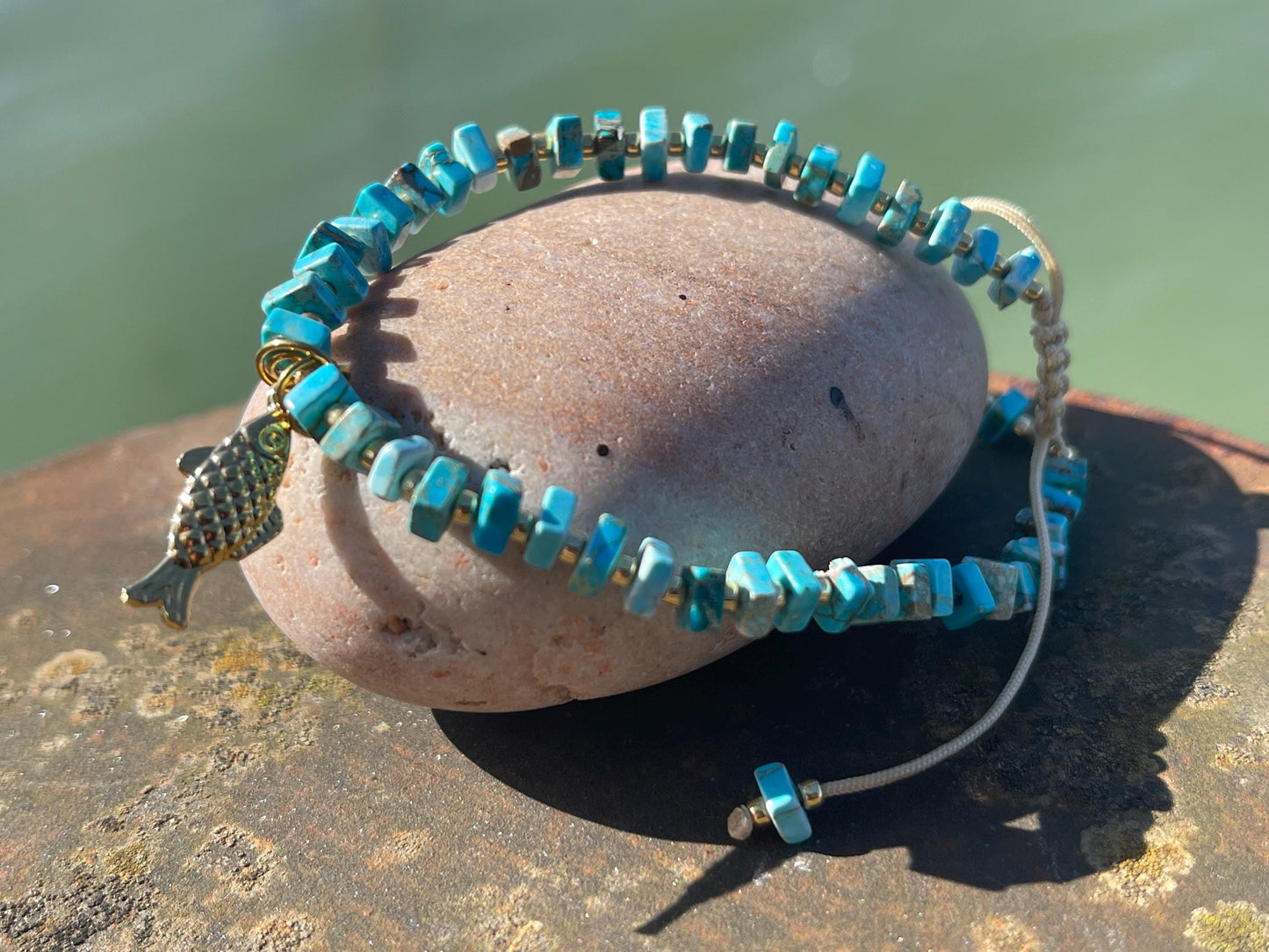 Adjustable gold and blue jasper gemstone bracelet, handmade gift for him or her. Ethical jewellery, handmade unique jewellery.