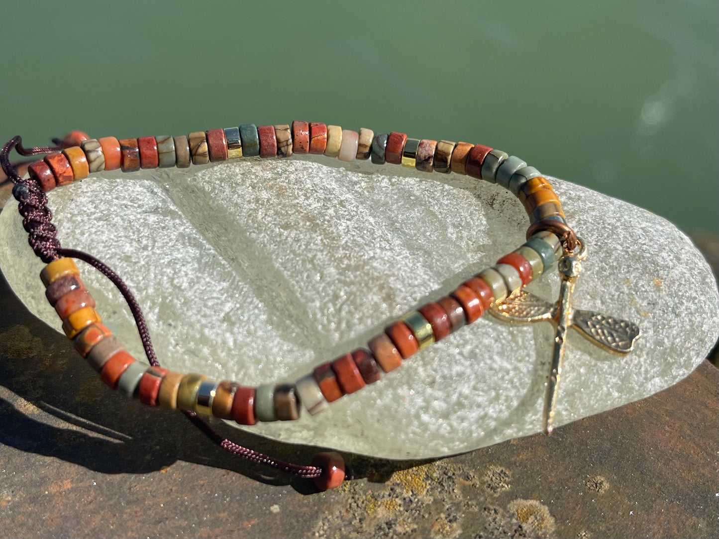 Adjustable Picasso jasper gemstone bracelet, handmade gift for him or her. Ethical jewellery, handmade unique jewellery.