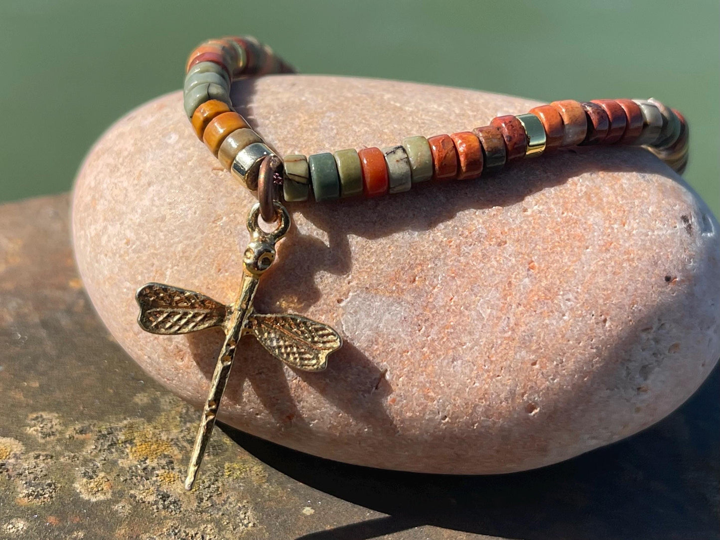 Adjustable Picasso jasper gemstone bracelet, handmade gift for him or her. Ethical jewellery, handmade unique jewellery.