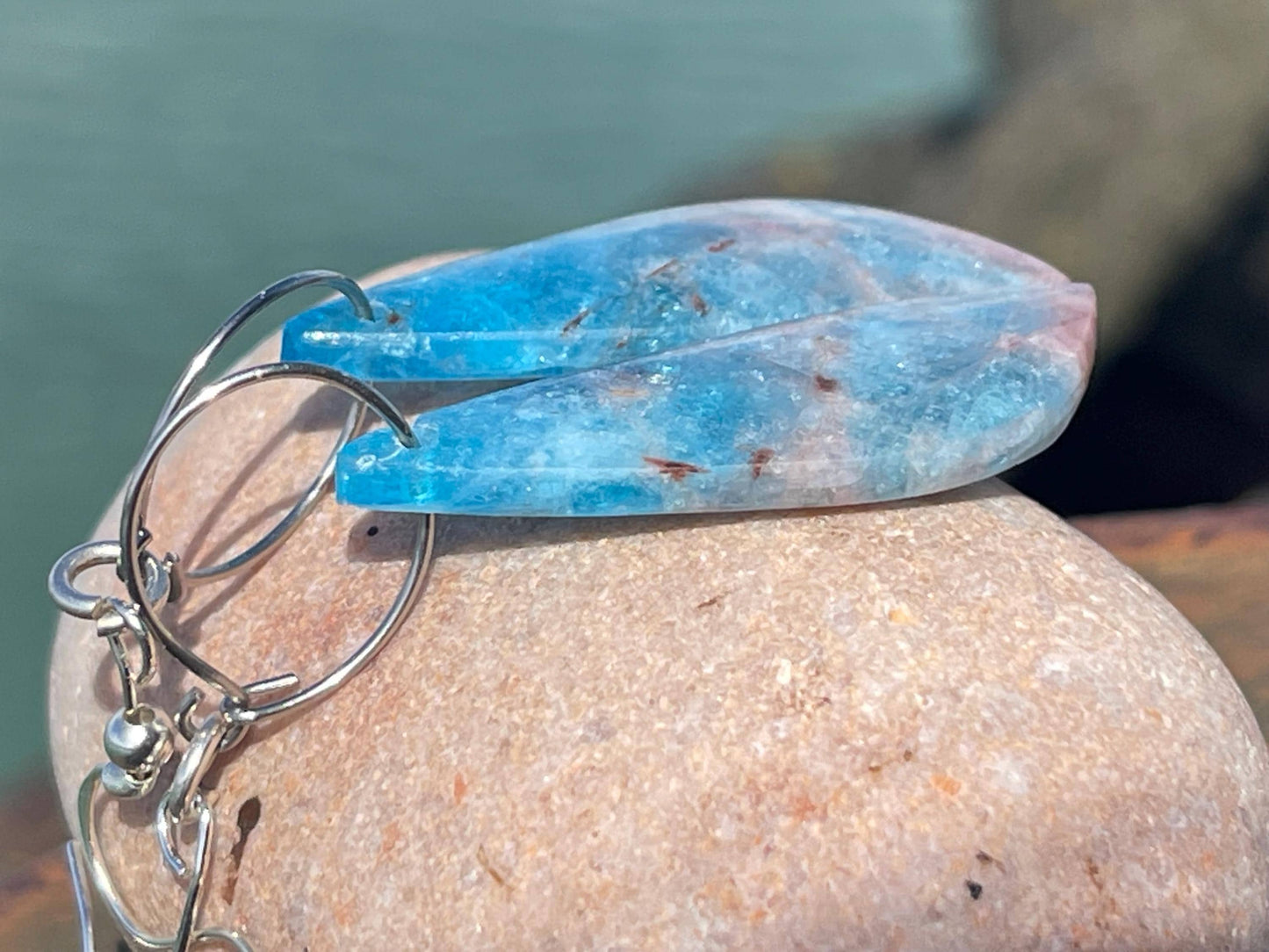 Apatite gemstone earrings on recycled sterling silver. Handmade ethical jewellery. Handmade in Sussex.