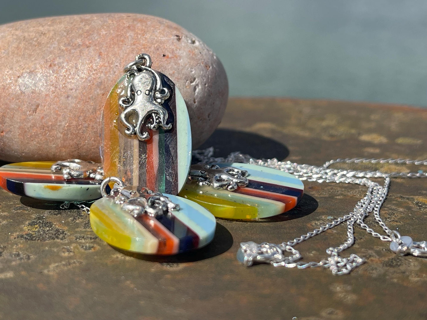 Surfite Pendants on recycled sterling silver chains. Gift for surfer, unique gifts. Handmade gift for surfers. Surfer presents. Gift for him
