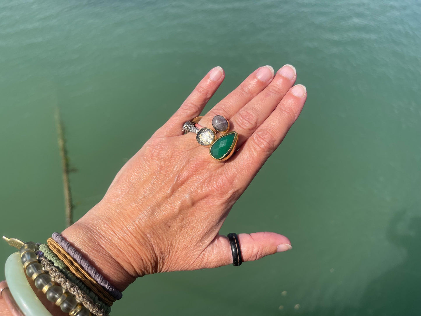 Fabulous vintage ring, large green ring, boho vintage jewellery, ethical jewellery, gypsy ring. Gypsy jewellery, statement jewellery