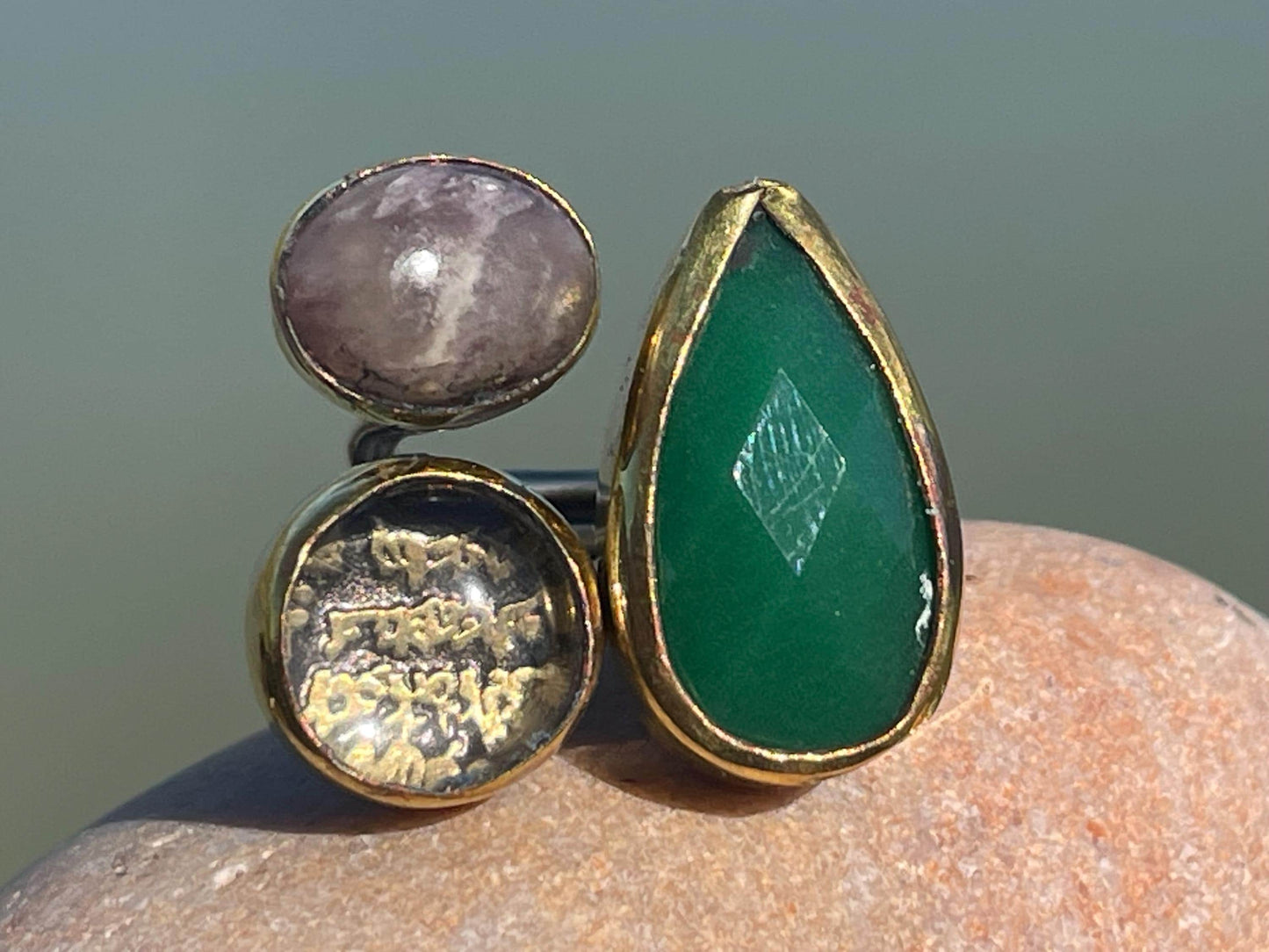 Fabulous vintage ring, large green ring, boho vintage jewellery, ethical jewellery, gypsy ring. Gypsy jewellery, statement jewellery