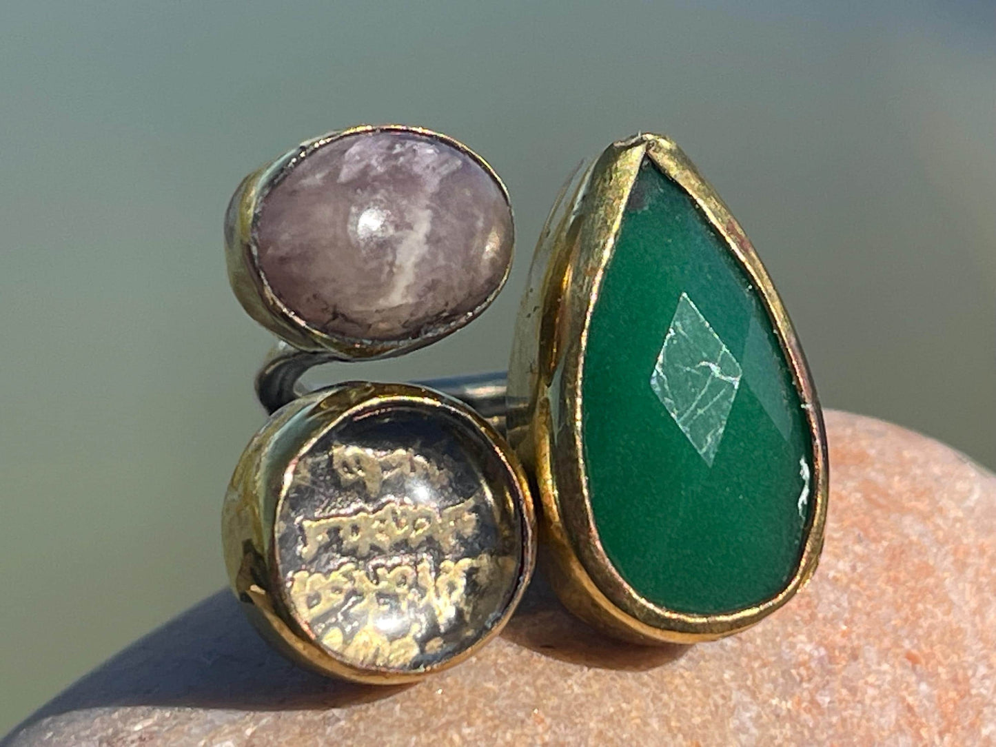 Fabulous vintage ring, large green ring, boho vintage jewellery, ethical jewellery, gypsy ring. Gypsy jewellery, statement jewellery