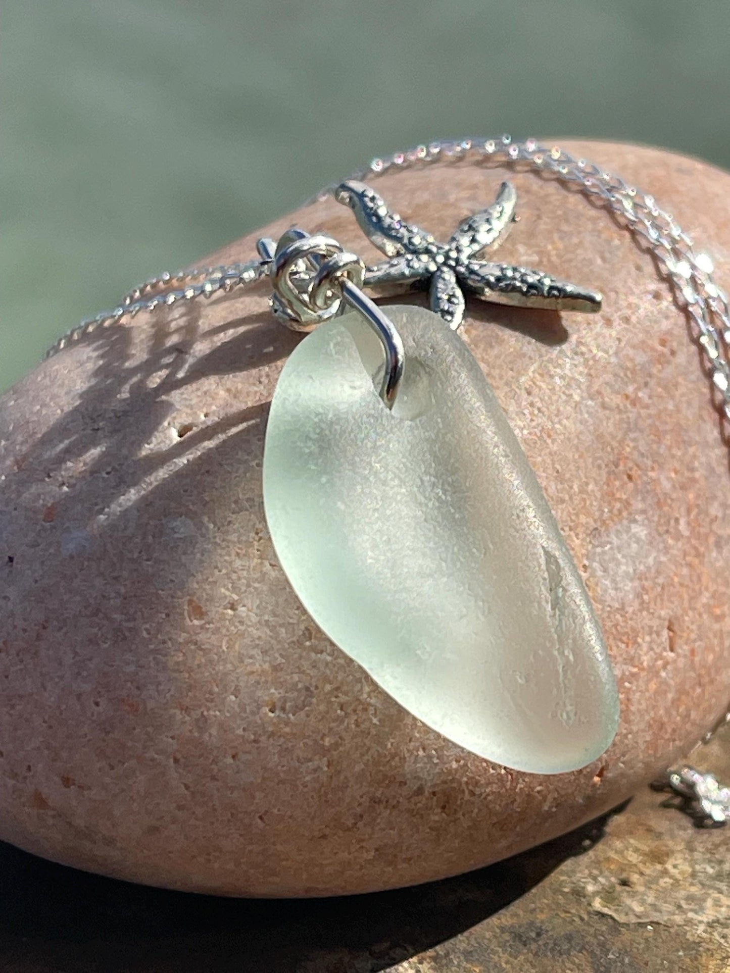Eco friendly necklace made with sea glass on a recycled sterling silver chain. Ethical jewellery. Handmade eco friendly jewellery.