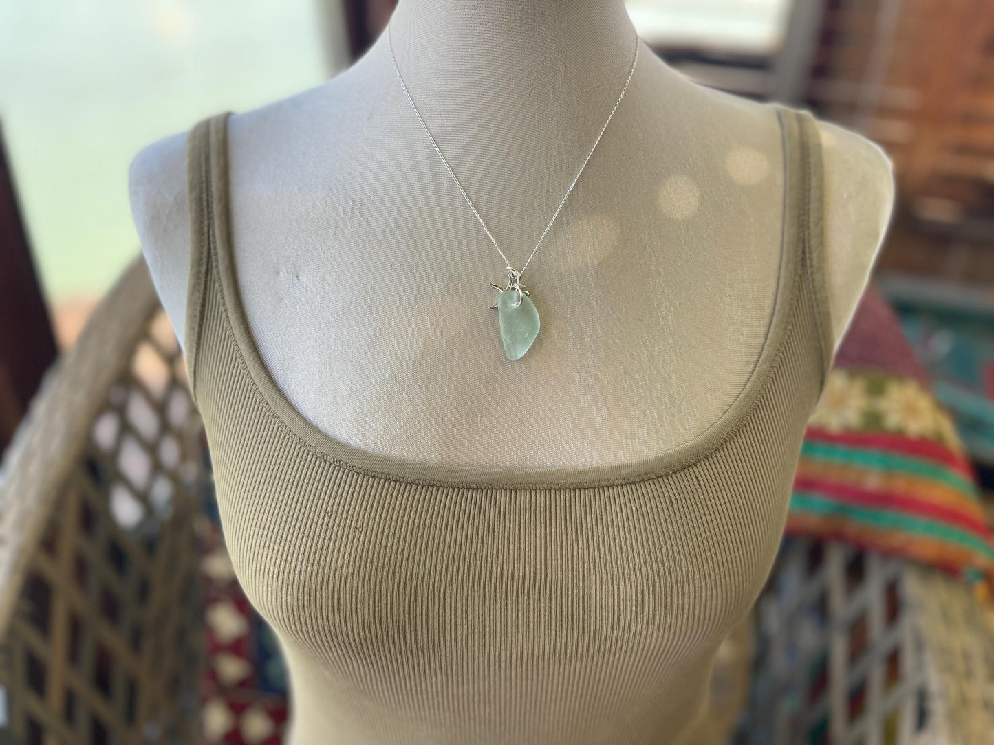 Eco friendly necklace made with sea glass on a recycled sterling silver chain. Ethical jewellery. Handmade eco friendly jewellery.