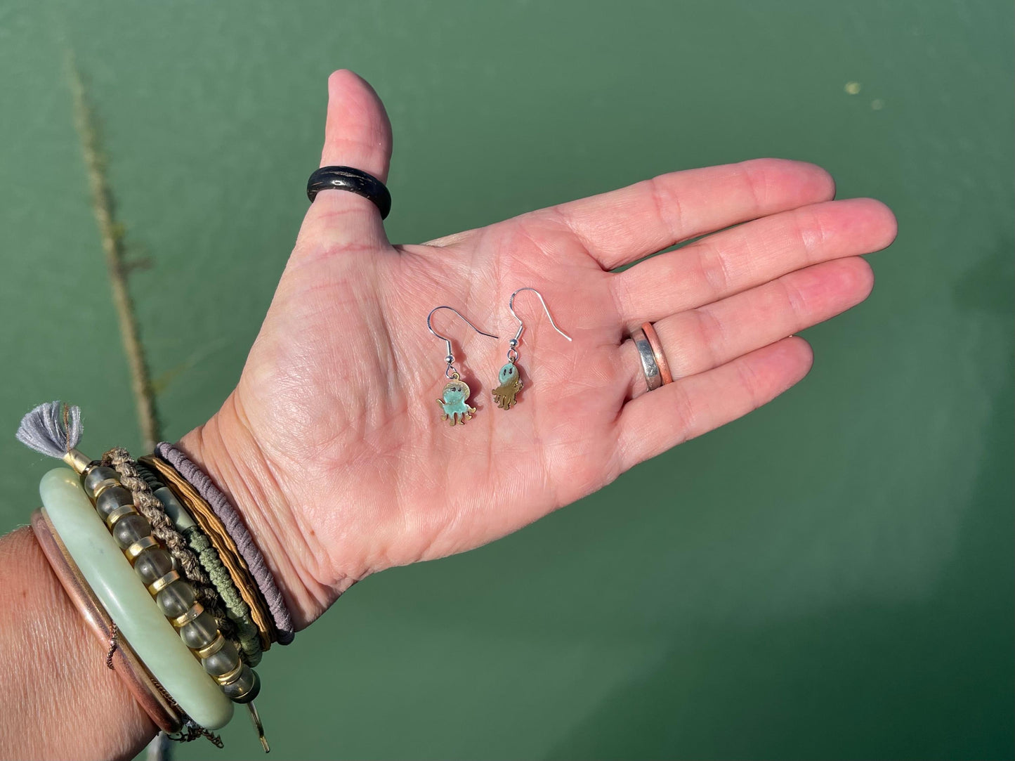 Handmade octopus earrings. Rustic earrings, unusual earrings, unusual gift for her, small blue earrings, boho earrings. Seaside.