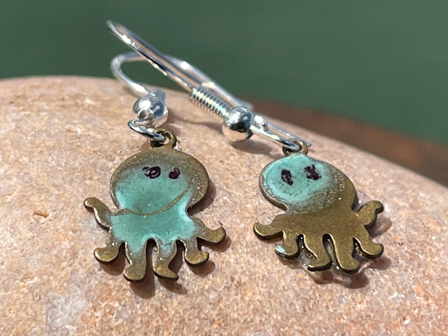 Handmade octopus earrings. Rustic earrings, unusual earrings, unusual gift for her, small blue earrings, boho earrings. Seaside.