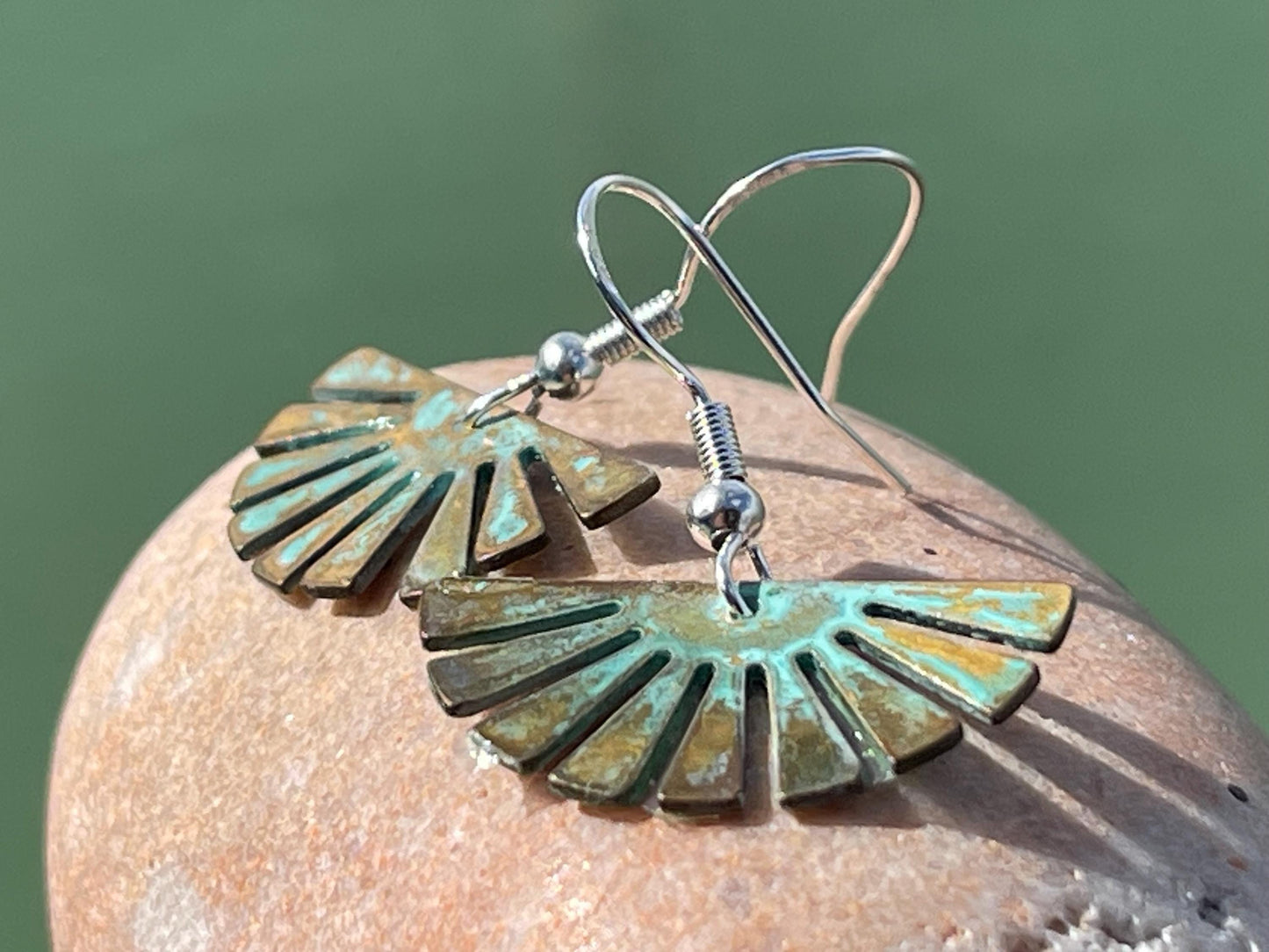 Handmade fan earrings. Rustic earrings, unusual earrings, unusual gift for her, blue earrings, boho earrings, unusual jewellery, hippy gift