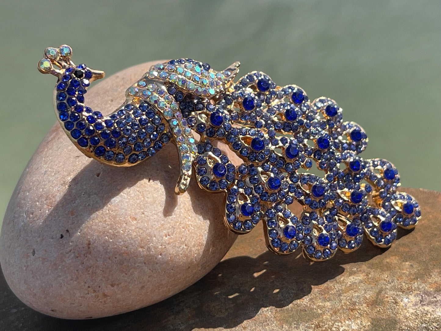 Blue peacock brooch, vintage jewellery, retro jewellery, unusual jewellery, blue brooch, eco friendly gifts for her, ethical jewellery