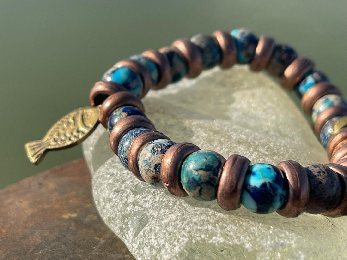 Ocean jasper gemstone bracelet, handmade gift for him or her. Ethical jewellery, handmade unique jewellery. Unusual gifts for women