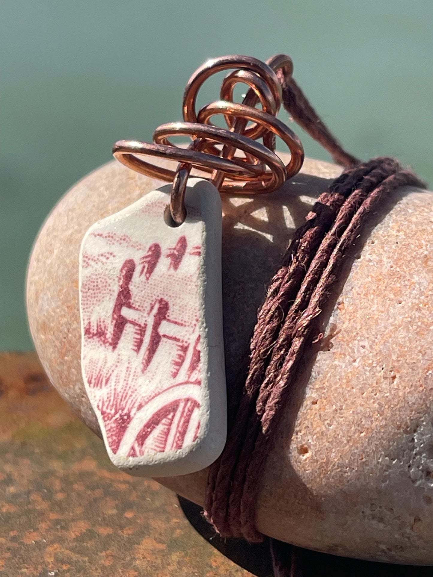 Recycled necklace, sea pottery necklace, eco friendly gift for her. Handmade necklace, ethical jewellery, pink necklace, earthy jewellery