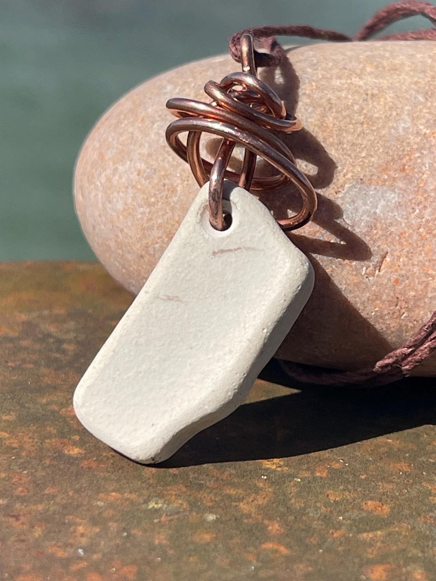 Recycled necklace, sea pottery necklace, eco friendly gift for her. Handmade necklace, ethical jewellery, pink necklace, earthy jewellery