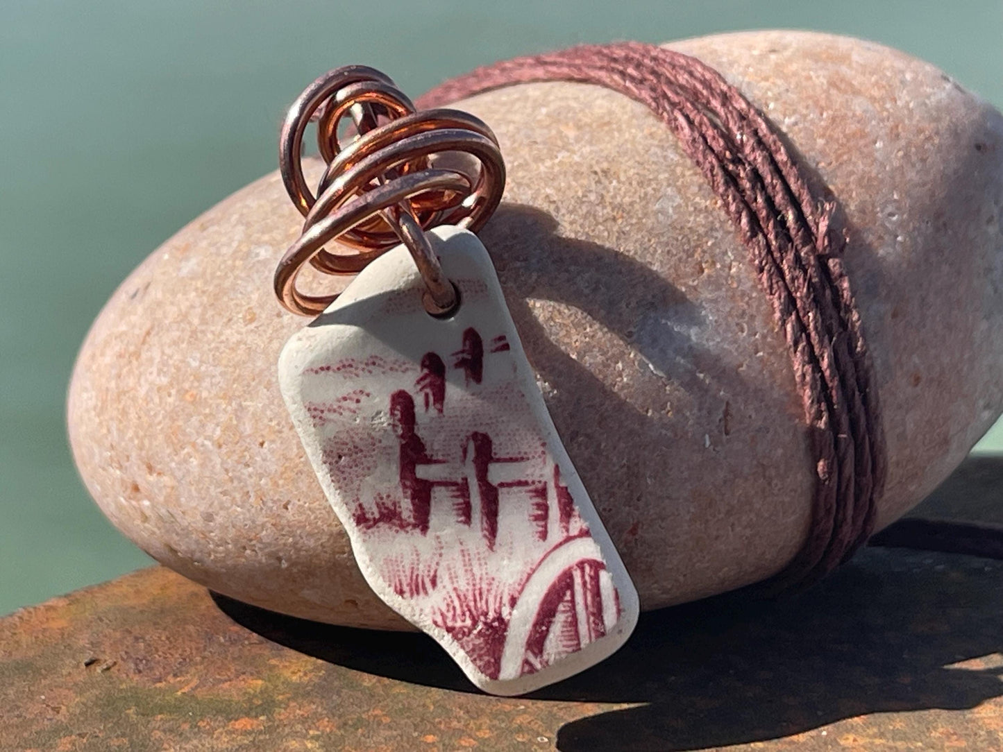 Recycled necklace, sea pottery necklace, eco friendly gift for her. Handmade necklace, ethical jewellery, pink necklace, earthy jewellery