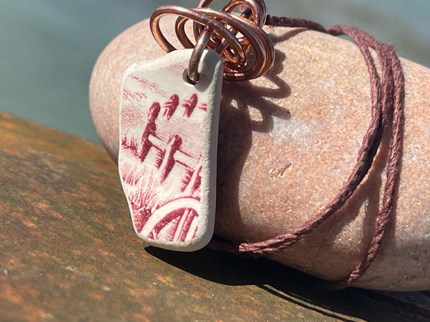 Recycled necklace, sea pottery necklace, eco friendly gift for her. Handmade necklace, ethical jewellery, pink necklace, earthy jewellery