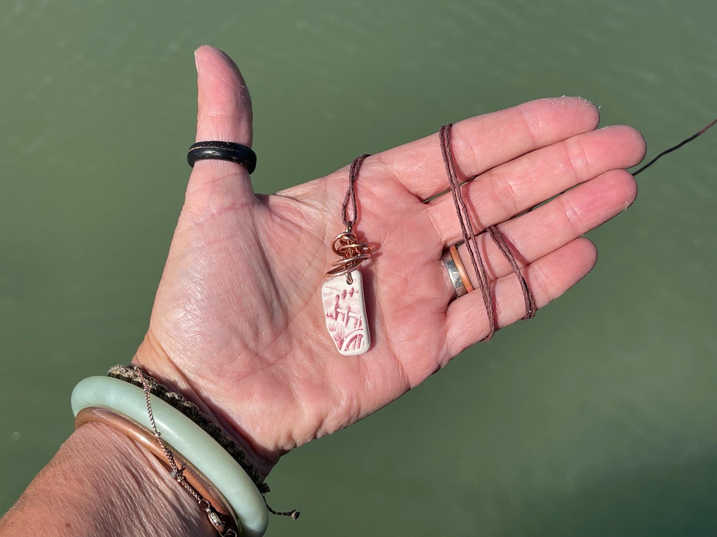 Recycled necklace, sea pottery necklace, eco friendly gift for her. Handmade necklace, ethical jewellery, pink necklace, earthy jewellery