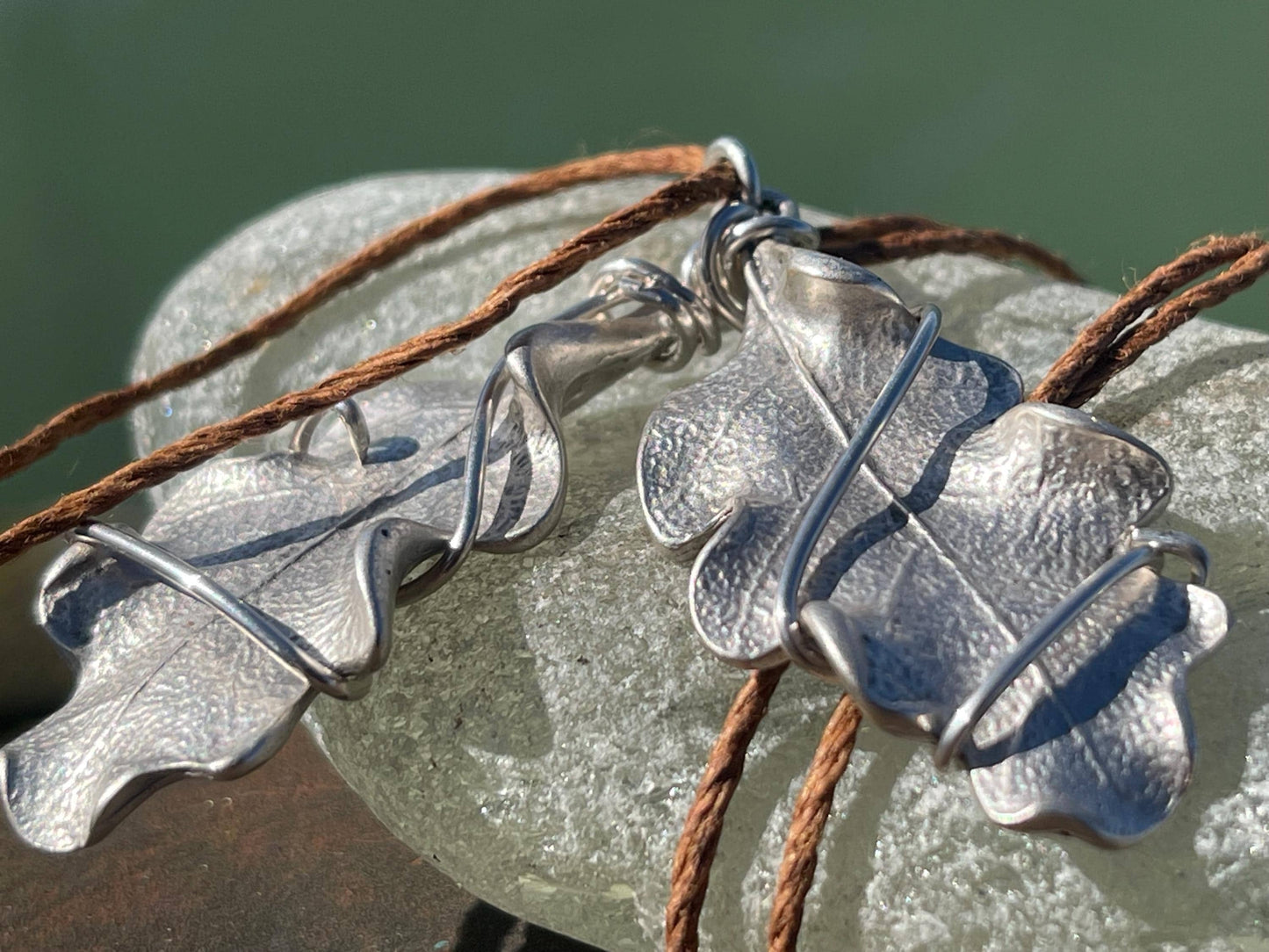 Oak leaf necklace wrapped in recycled sterling silver. Boho gift for her, boho necklace, silver leaf pendant. Silver jewellery.