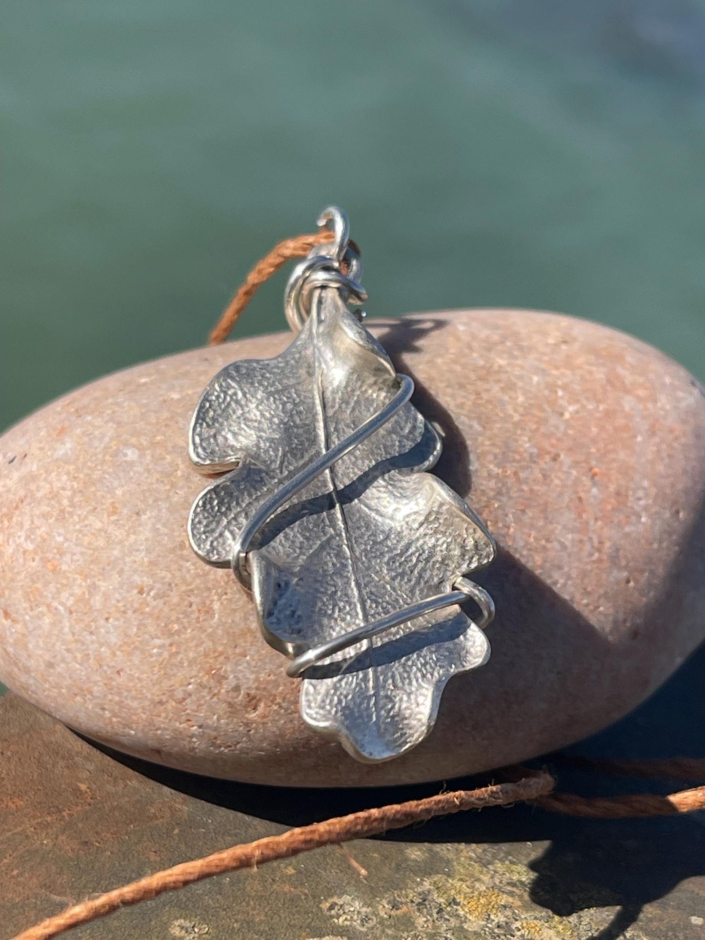 Oak leaf necklace wrapped in recycled sterling silver. Boho gift for her, boho necklace, silver leaf pendant. Silver jewellery.