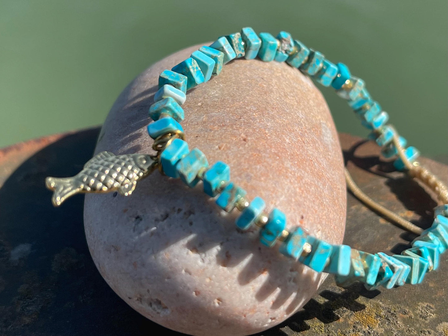 Adjustable gold and blue jasper gemstone bracelet, handmade gift for him or her. Ethical jewellery, handmade unique jewellery.