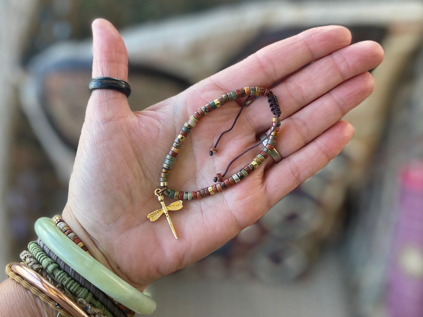 Adjustable Picasso jasper gemstone bracelet, handmade gift for him or her. Ethical jewellery, handmade unique jewellery.