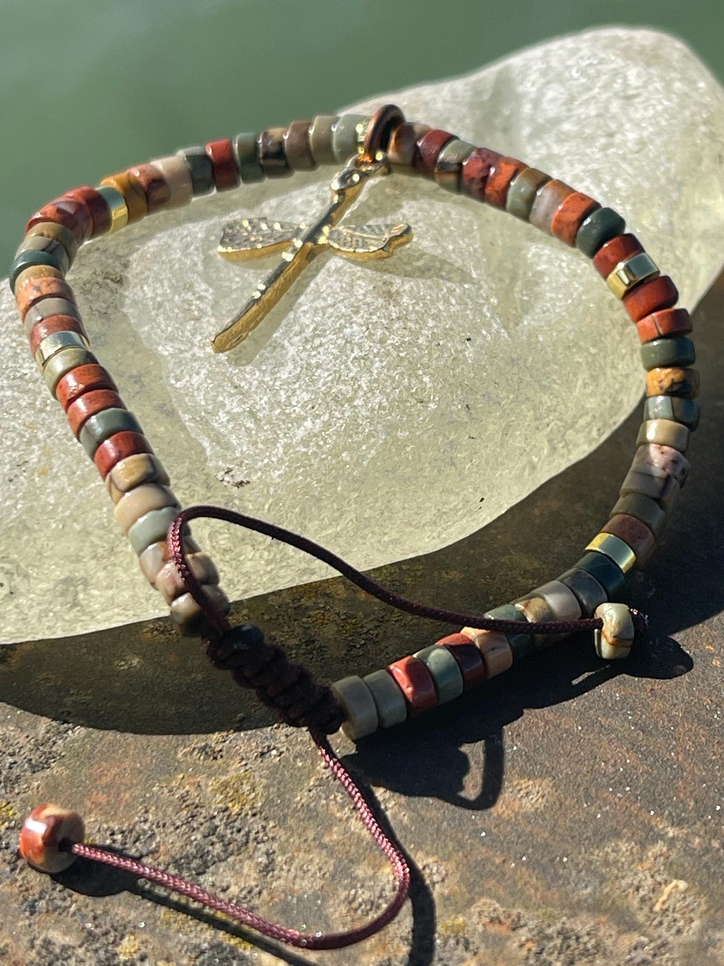 Adjustable Picasso jasper gemstone bracelet, handmade gift for him or her. Ethical jewellery, handmade unique jewellery.