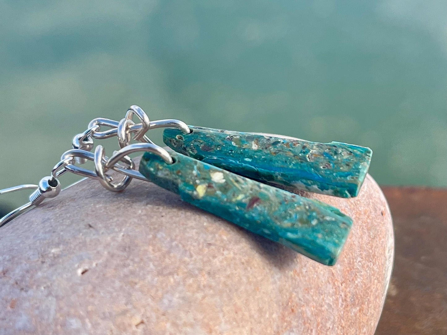 Blue opal nugget earrings on recycled sterling silver. Handmade unusual earrings. Boho earrings. Uniqie jewellery.