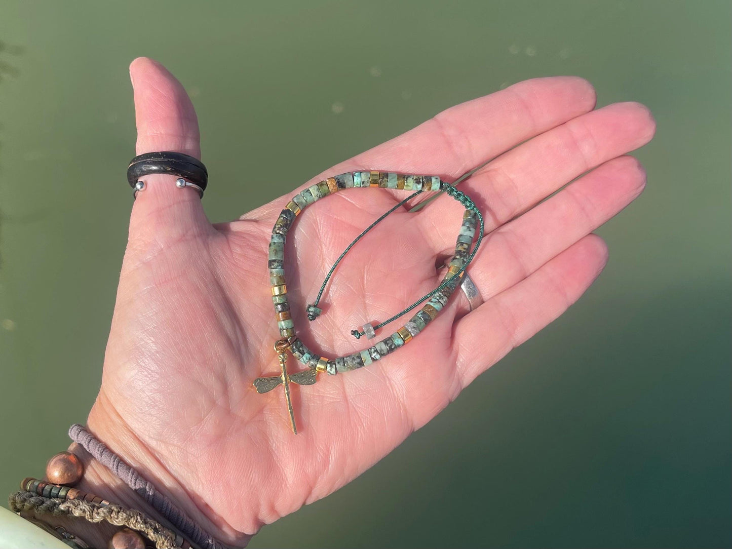 Adjustable Picasso jasper gemstone bracelet, handmade bracelet. Orange bracelet. Ethical jewellery, handmade unique jewellery.