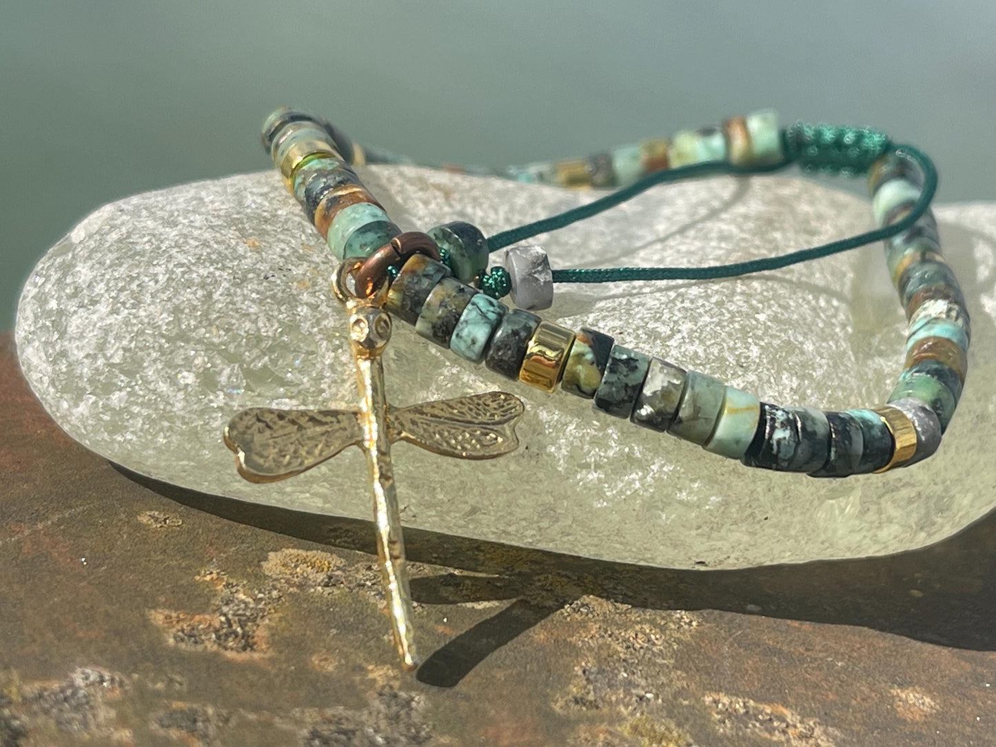 Adjustable Picasso jasper gemstone bracelet, handmade bracelet. Orange bracelet. Ethical jewellery, handmade unique jewellery.