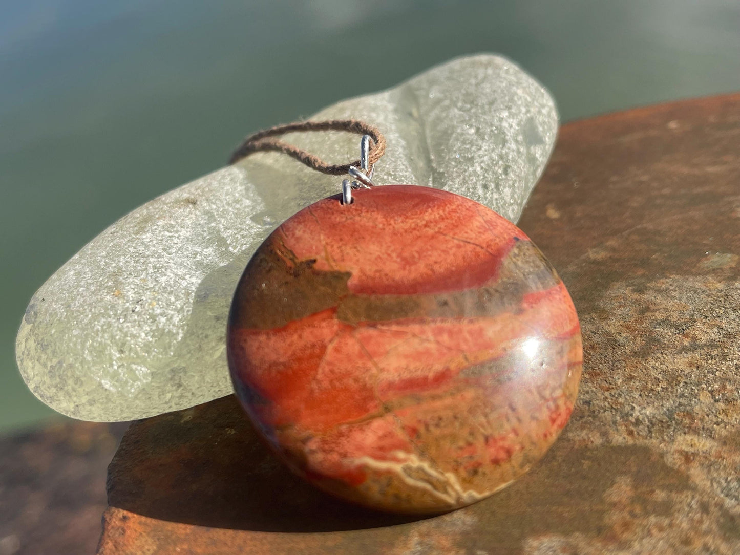 Picasso jasper gemstone pendant. Ethical jewellery, orange gemstone necklace. Stunning unique jewellery. Unique gifts. Unique necklaces.