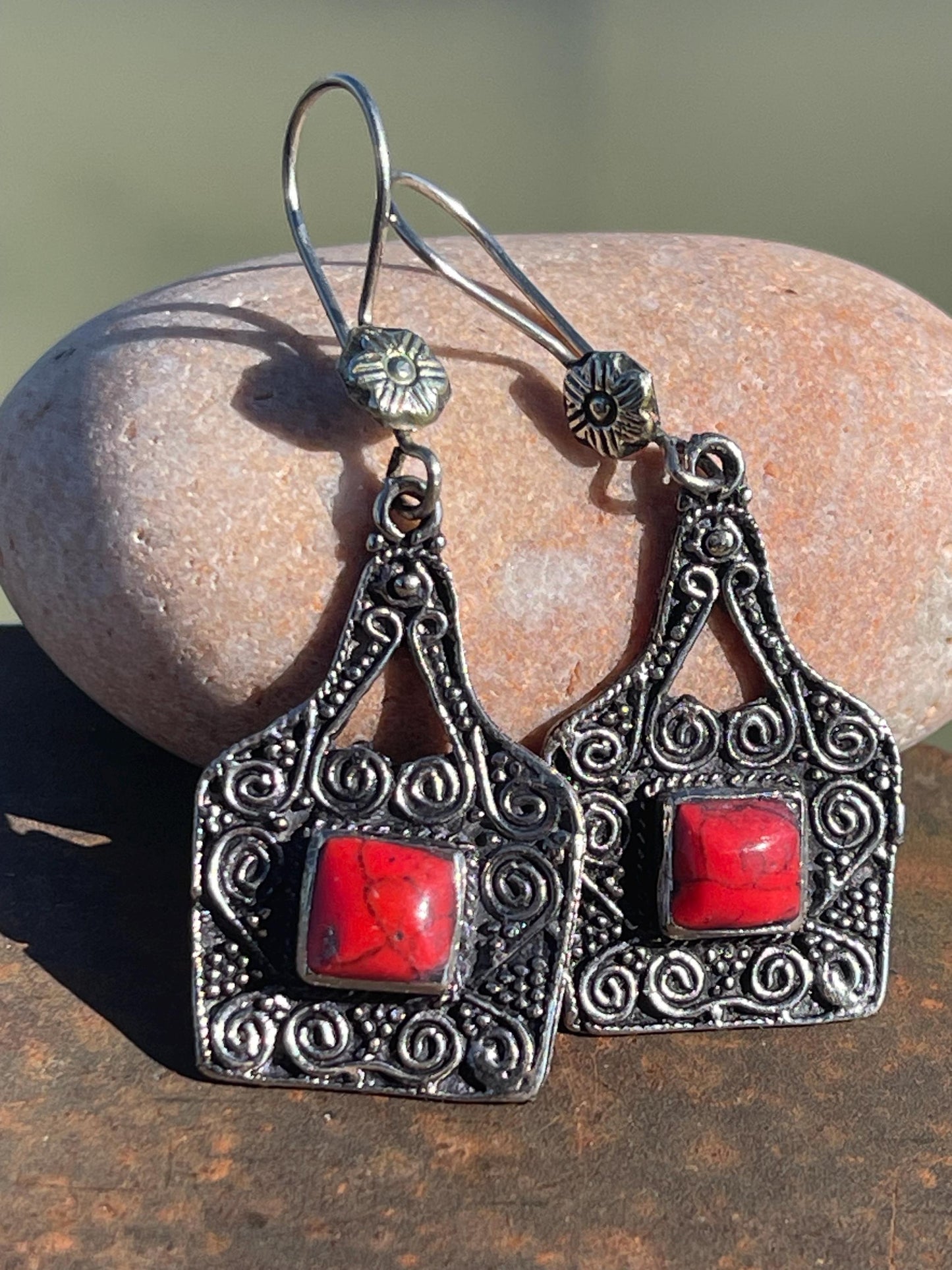 Gypsy jewellery, vintage earrings, red jewellery, ethical jewellery, gypsy earrings, romantic gifts, eco friendly jewellery