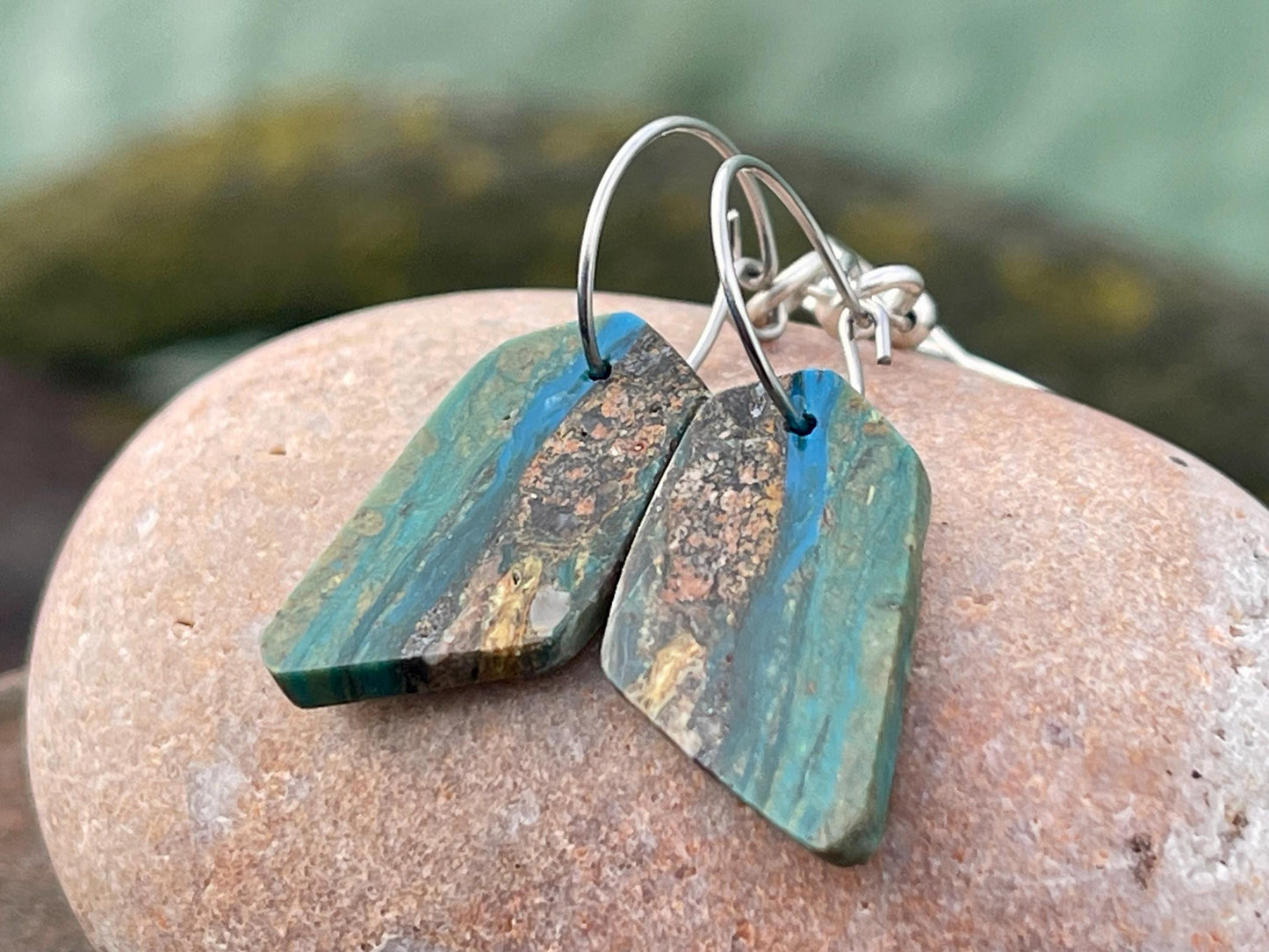 Blue opal nugget earrings on recycled sterling silver. Handmade unusual earrings. Boho earrings. Uniqie jewellery.
