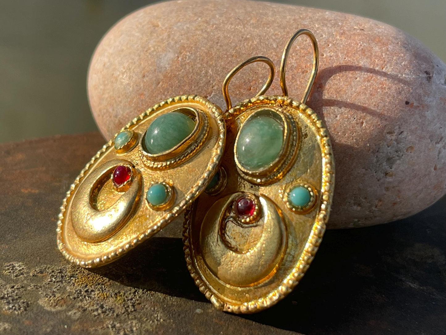 Gypsy jewellery, gold vintage earrings, red jewellery, ethical jewellery, gypsy earrings, romantic gifts, eco friendly jewellery