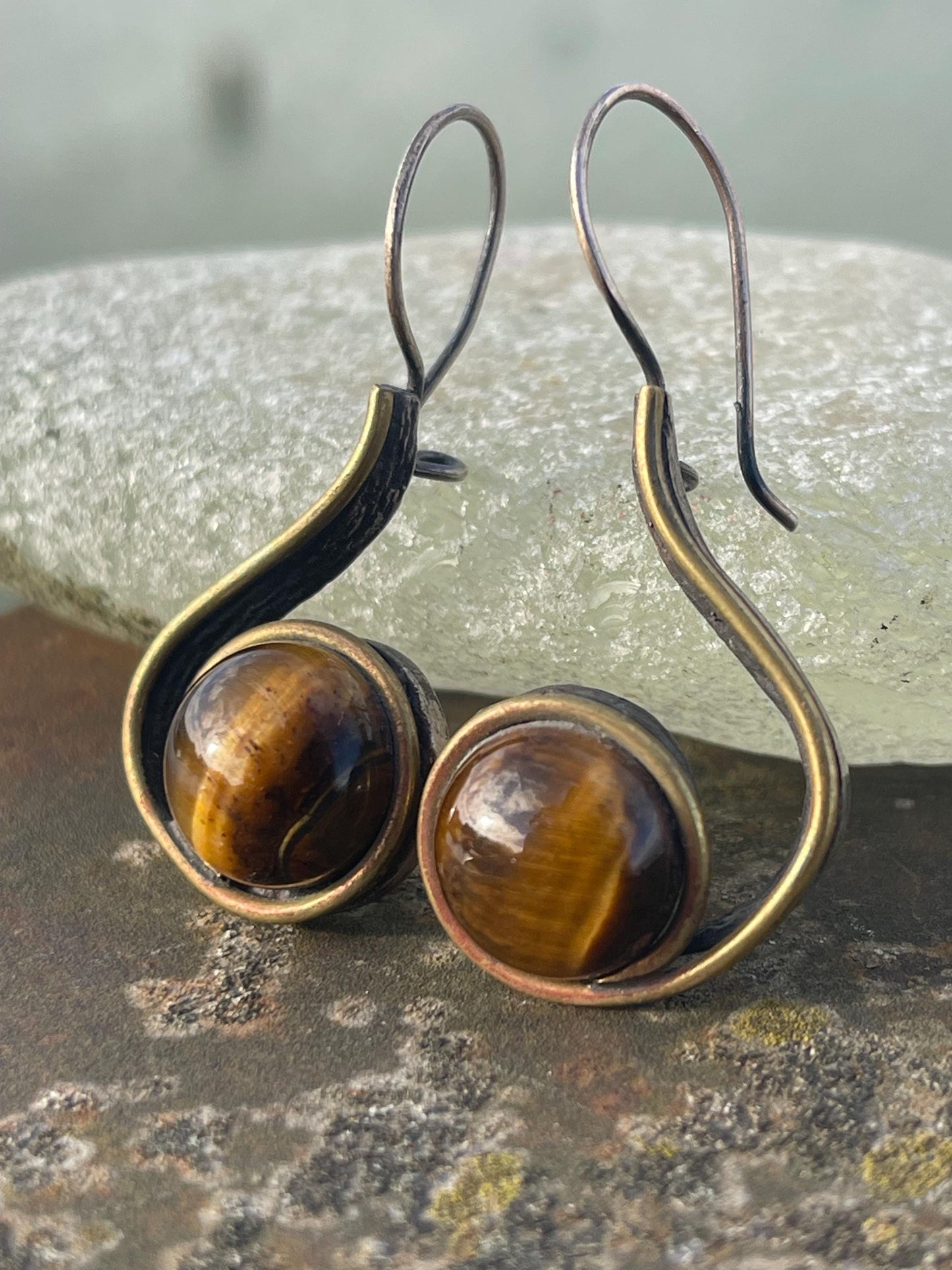 Unusual tigers eye earrings. Tigers eye jewellery. Unique earrings. Boho jewellery. Unique gift for her. Eco friendly jewellery.