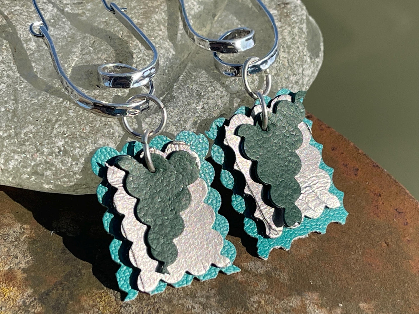 Eco friendly earrings made with sustainable cactus leather. Cruelty free, ethical, sustainable earrings. Eco friendly jewellery.