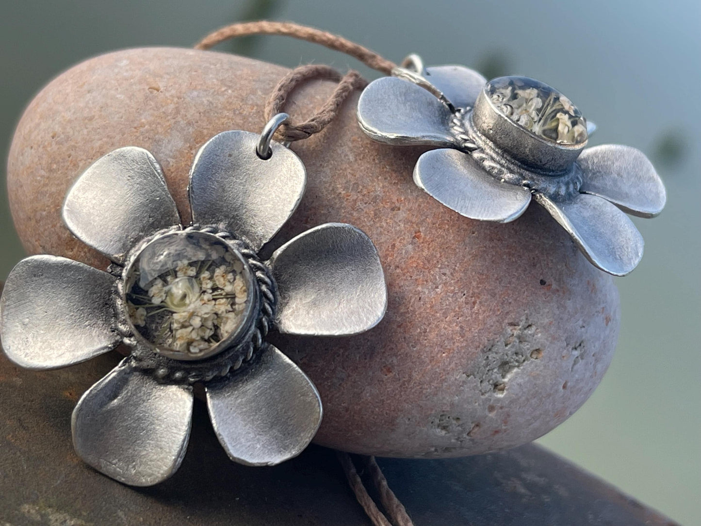 Flower necklace, ethical jewellery, carrot necklace, handmade necklace boho jewellery, gift for her, flower pendant, gift for gardener