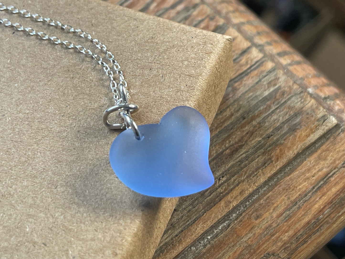 Sea glass heart necklace. Recycled necklace, gift for him. Ethical jewellery. Sea glass pendant. Eco friendly necklace, boho surf jewellery