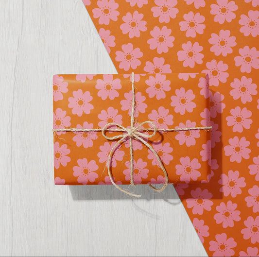 Recycled Rose Flower Wrapping Paper. Printed With Vegetable Inks.