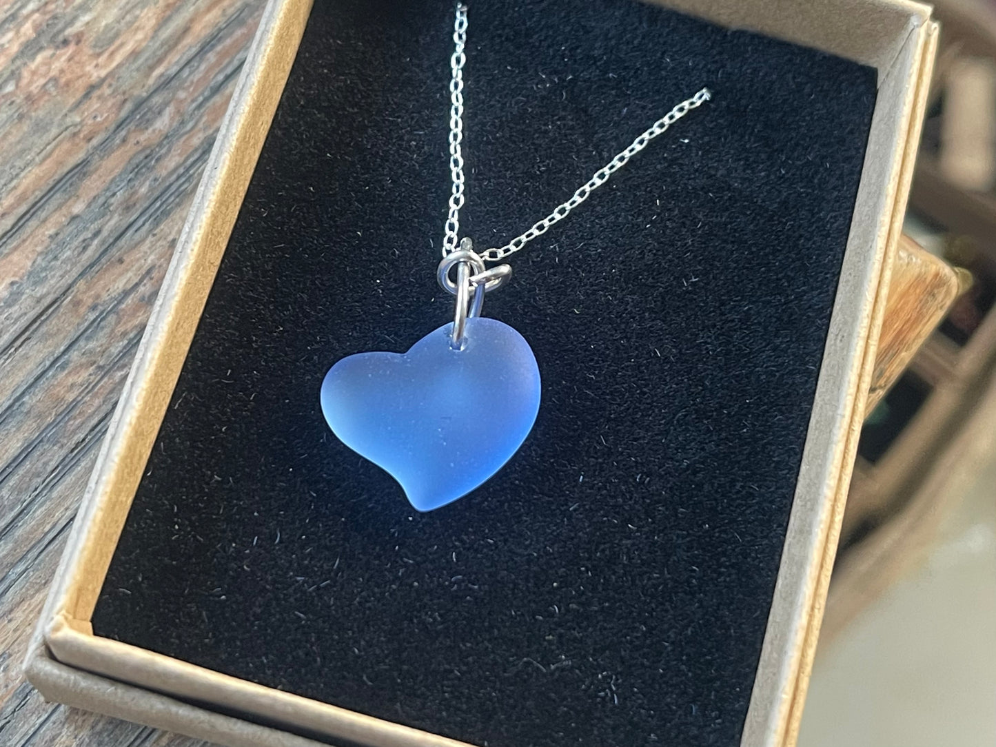 Sea glass heart necklace. Recycled necklace, gift for him. Ethical jewellery. Sea glass pendant. Eco friendly necklace, boho surf jewellery