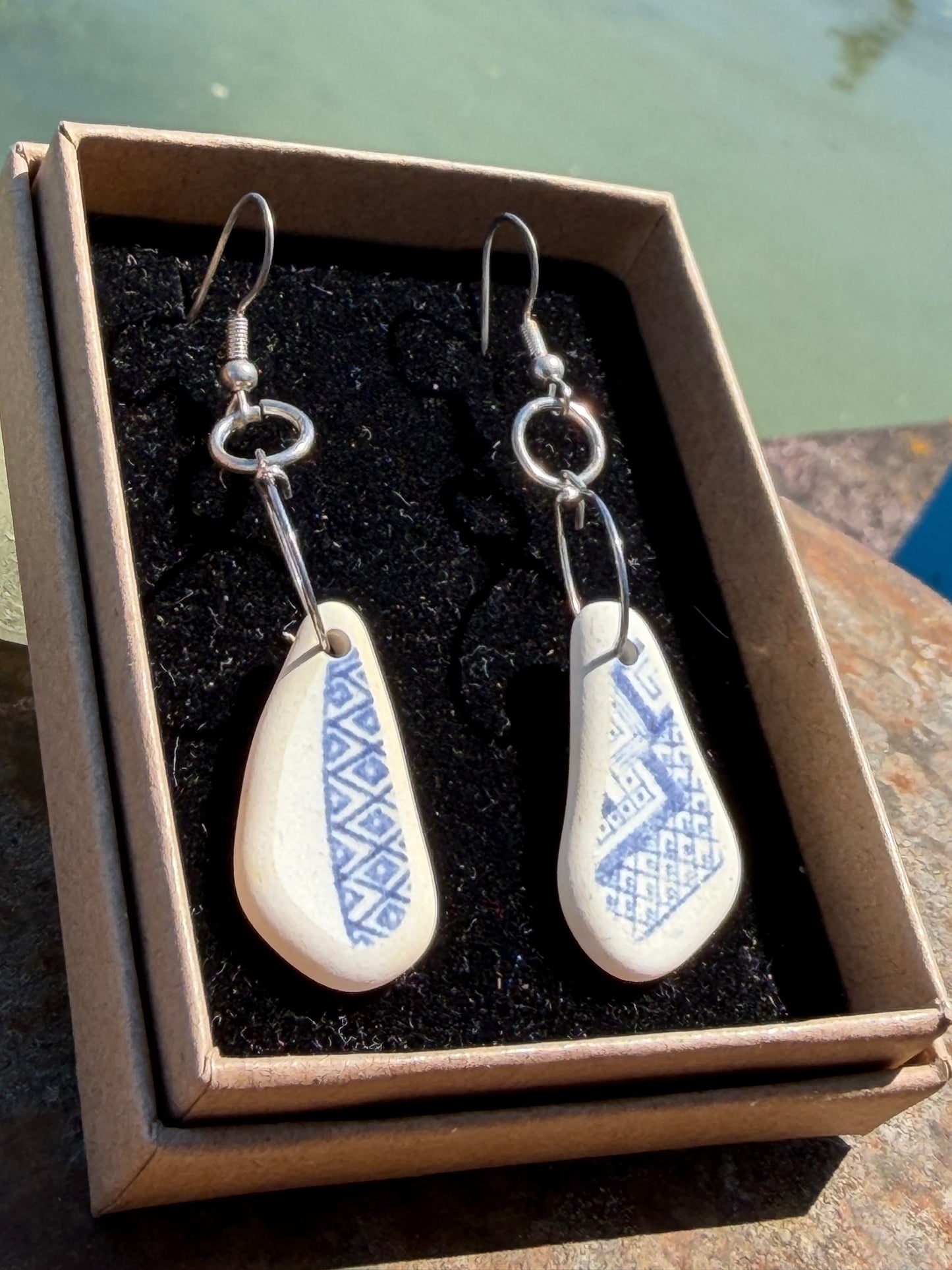 Sea pottery earrings, handmade earrings, ceramic earrings, boho earrings, little hoop earrings, Ethical jewellery, unique gift for her, boho