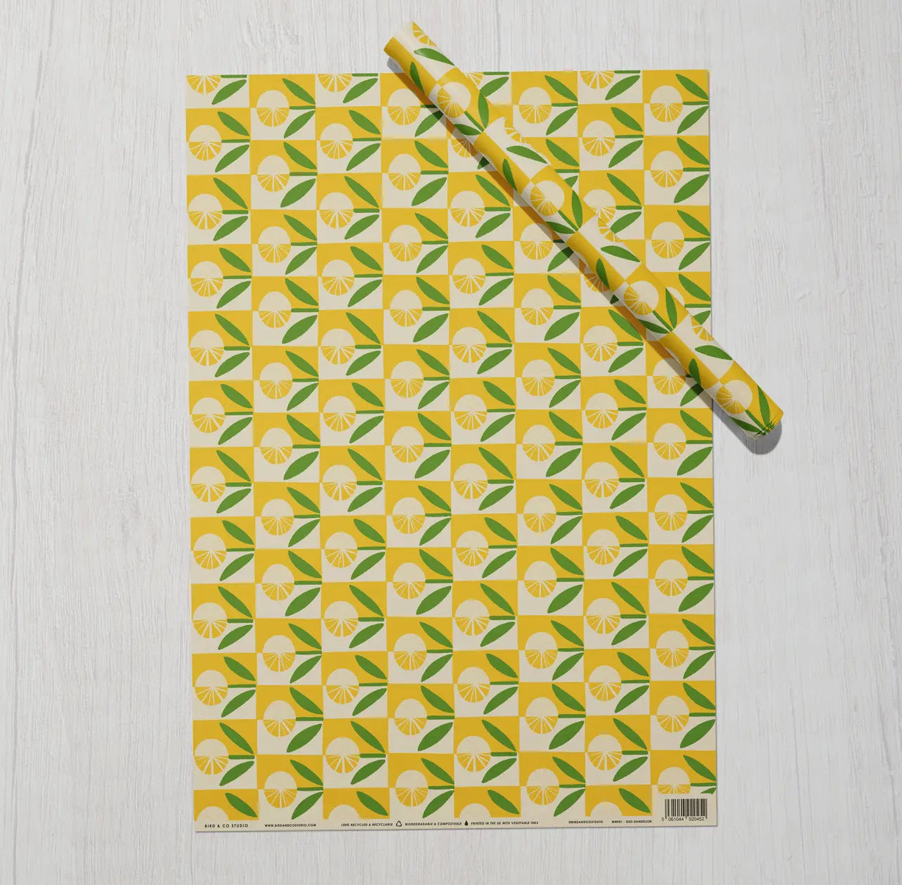 Recycled Dandelion Flower Wrapping Paper. Printed With Vegetable Inks.